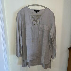Women's Solid 100% Linen Tunic Taupe XL Company by Ellen Tracy